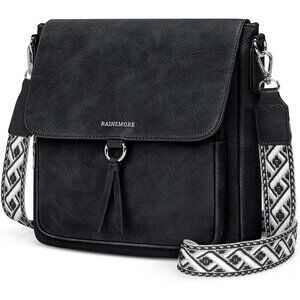 ⚡White Black Women PU Leather Crossbody Bag Wide Adjustable Strap Shoulder